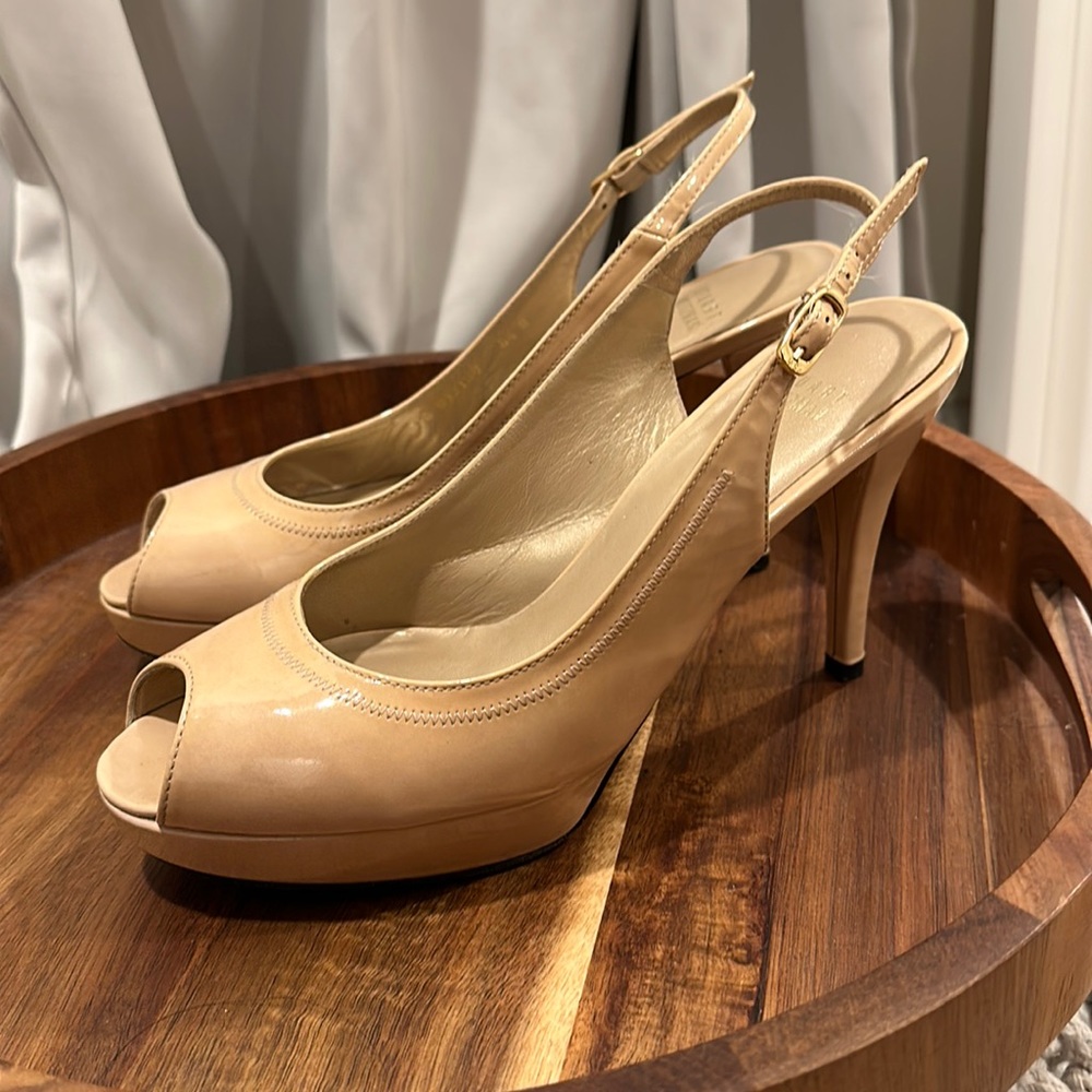 Stuart Weitzman Women’s platform shoes slinker cream patent leather